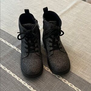 Black Glitter Lace-Up Boots